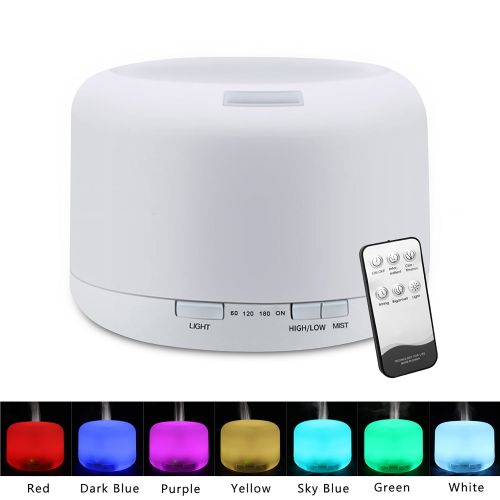  Hommoo 110V 500ML Aroma Essential Oil Diffuser, 7 Color Lights Cool Mist Humidifier for Office Home Study Yoga Spa