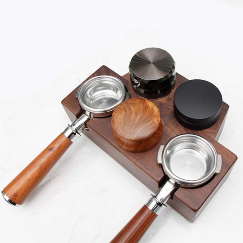  homozy Coffee Filter Tamper Holder Wooden Espresso Tamper Mat Stand - 5 Holes 58mm