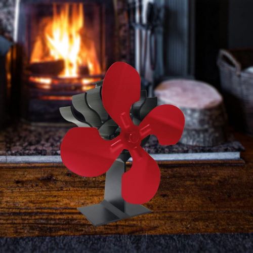  homozy Heat Powered Stove Fan, 4 Blade Fireplace Fan for Wood/Log Burner/Fireplace,Eco Friendly and Efficient Wood Stove Fan Red