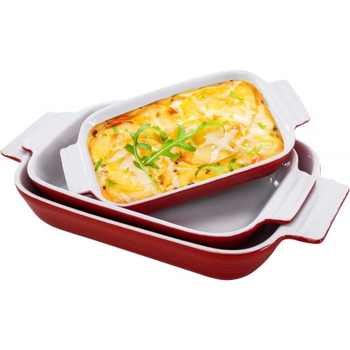  [아마존베스트]Hompiks Baking Dish Casserole Dish Porcelain Bakeware Sets for the Oven Baking Dishes Set of 3 for Lasagna Kitchen Blue 11.02 x 8.35 Inch Baking Pans