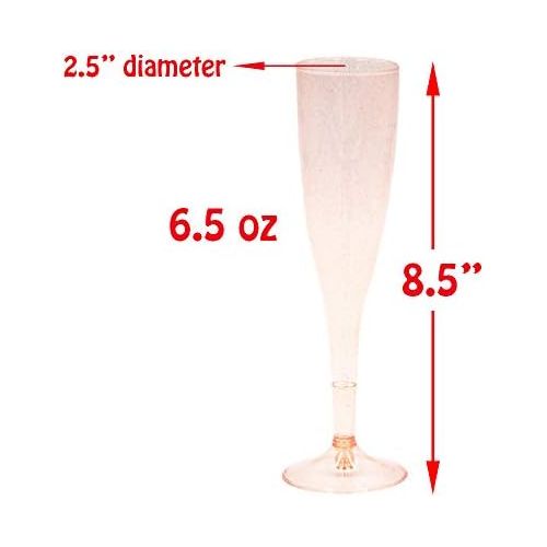  [아마존베스트]Homy Feel Gold Glitter Plastic Pink Wine Glasses 30 Pack, Champagne Flutes Disposable for New Years Eve Party,Plastic Champagne Flutes,Mimosa Bar Glasses