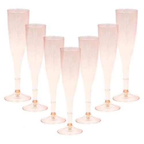  [아마존베스트]Homy Feel Gold Glitter Plastic Pink Wine Glasses 30 Pack, Champagne Flutes Disposable for New Years Eve Party,Plastic Champagne Flutes,Mimosa Bar Glasses