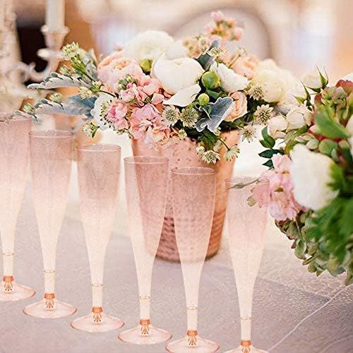  [아마존베스트]Homy Feel Gold Glitter Plastic Pink Wine Glasses 30 Pack, Champagne Flutes Disposable for New Years Eve Party,Plastic Champagne Flutes,Mimosa Bar Glasses