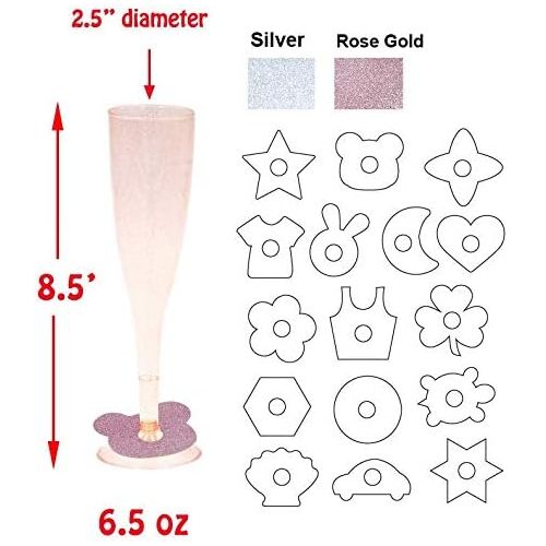  [아마존베스트]Homy Feel Gold Glitter Plastic Pink Wine Glasses 30 Pack, Champagne Flutes Disposable for New Years Eve Party,Plastic Champagne Flutes,Mimosa Bar Glasses