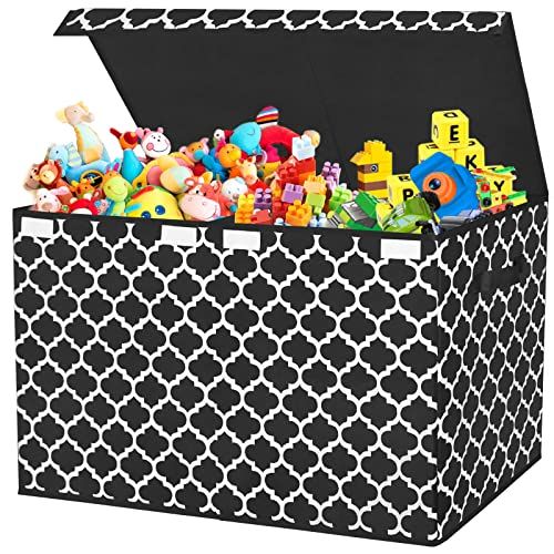  [아마존베스트]Homyfort Kids Large Toy Chest with Flip-Top Lid, Decorative Holders Collapsible Storage Box Container Bins for Nursery, Playroom, Closet, Home Organization, 24.5x13 x16 (Black)