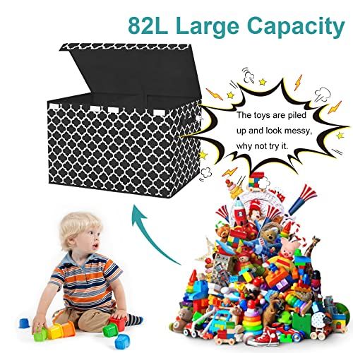  [아마존베스트]Homyfort Kids Large Toy Chest with Flip-Top Lid, Decorative Holders Collapsible Storage Box Container Bins for Nursery, Playroom, Closet, Home Organization, 24.5x13 x16 (Black)