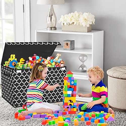  [아마존베스트]Homyfort Kids Large Toy Chest with Flip-Top Lid, Decorative Holders Collapsible Storage Box Container Bins for Nursery, Playroom, Closet, Home Organization, 24.5x13 x16 (Black)