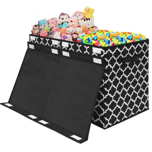  [아마존베스트]Homyfort Kids Large Toy Chest with Flip-Top Lid, Decorative Holders Collapsible Storage Box Container Bins for Nursery, Playroom, Closet, Home Organization, 24.5x13 x16 (Black)