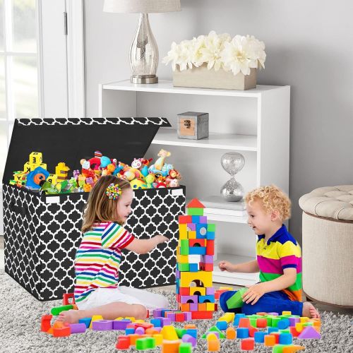  [아마존베스트]Homyfort Kids Large Toy Chest with Flip-Top Lid, Decorative Holders Collapsible Storage Box Container Bins for Nursery, Playroom, Closet, Home Organization, 24.5x13 x16 (Black)