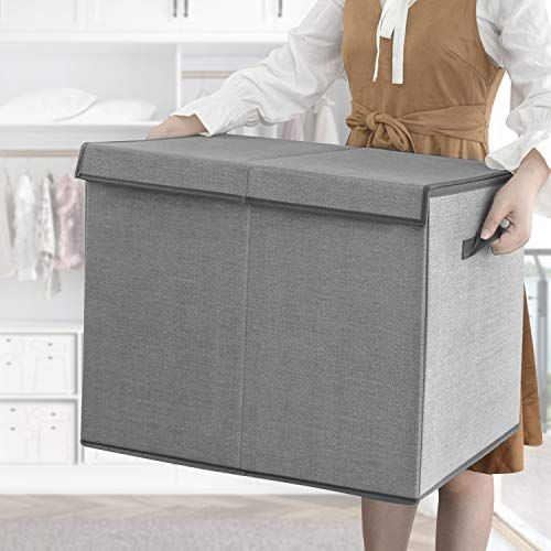  [아마존베스트]Homyfort Toy Chest Storage Organizer with Flip-Top Lid,Kids Large Collapsible Box Bins for Nursery, Playroom, Closet, Home Organization(Grey)