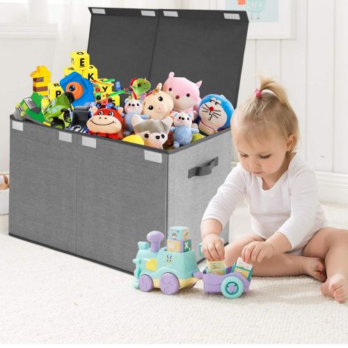  [아마존베스트]Homyfort Toy Chest Storage Organizer with Flip-Top Lid,Kids Large Collapsible Box Bins for Nursery, Playroom, Closet, Home Organization(Grey)