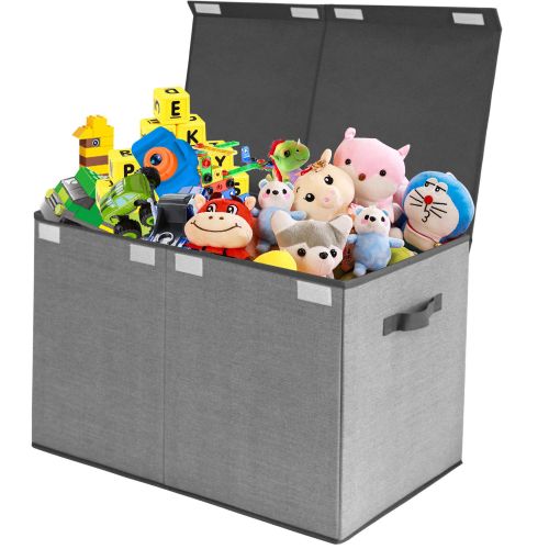  [아마존베스트]Homyfort Toy Chest Storage Organizer with Flip-Top Lid,Kids Large Collapsible Box Bins for Nursery, Playroom, Closet, Home Organization(Grey)