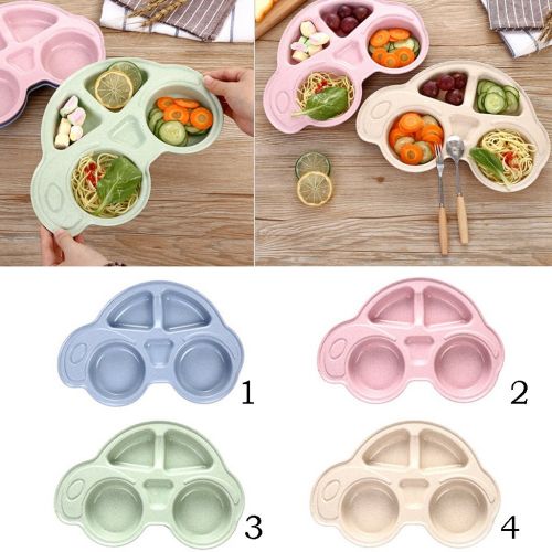  Homyl 2Pcs Divided Car Design Kids Children Baby Toddler Placemat Plate Dish Food Tray Plate