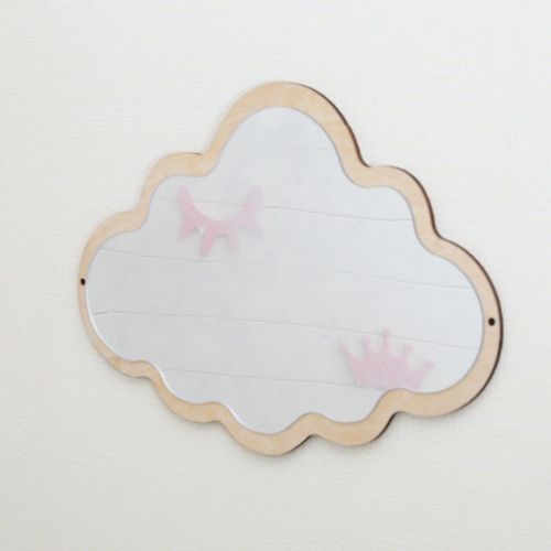  Homyl Kids Bedroom Nursery Decoration Shatterproof Acrylic Wood Frame Mirror Rabbit Crown Heart Butterfly Cloud Garden Wall Art Decor Mirror - Cloud