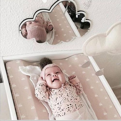  Homyl Kids Bedroom Nursery Decoration Shatterproof Acrylic Wood Frame Mirror Rabbit Crown Heart Butterfly Cloud Garden Wall Art Decor Mirror - Cloud