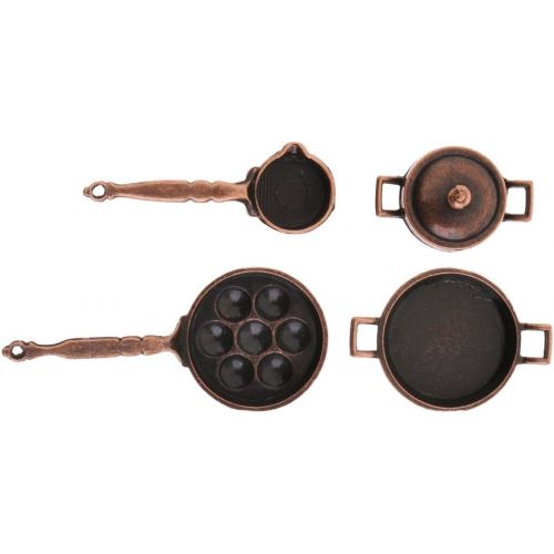  Homyl 1/12 Dollhouse Miniature Kitchen Cookware 5PCS Metal Pots Pans Furniture Model Ornaments Accessory