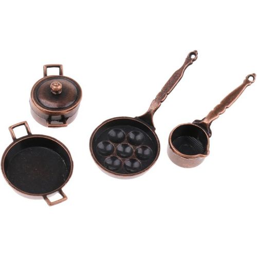  Homyl 1/12 Dollhouse Miniature Kitchen Cookware 5PCS Metal Pots Pans Furniture Model Ornaments Accessory
