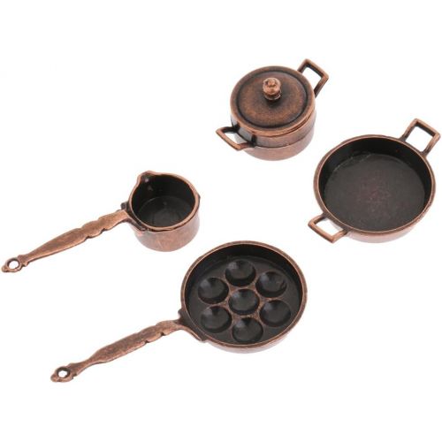  Homyl 1/12 Dollhouse Miniature Kitchen Cookware 5PCS Metal Pots Pans Furniture Model Ornaments Accessory