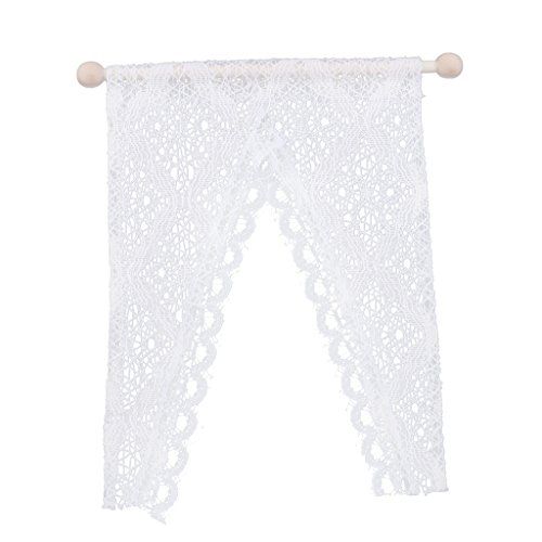  Homyl 1:12 Scale Dollhouse Miniatures Decoration Window Accessories Lace Curtains with Wooden Rod