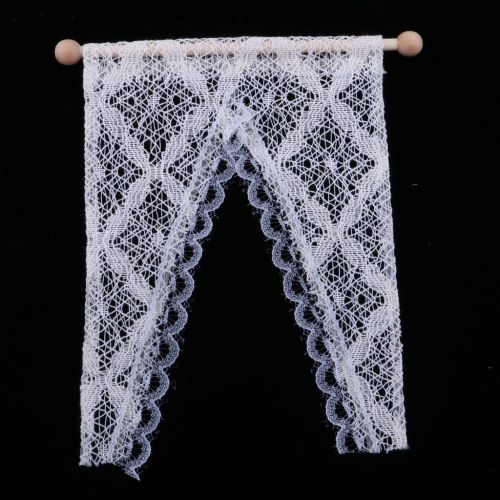  Homyl 1:12 Scale Dollhouse Miniatures Decoration Window Accessories Lace Curtains with Wooden Rod