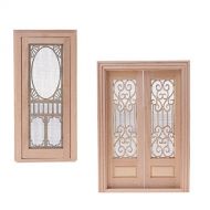 Homyl Wood Miniature External Hollow Screen Double Door + Single Door 1/12 Dollhouse DIY Decoration Accessories