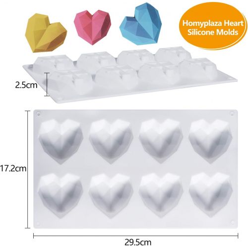  [아마존베스트]HomyPlaza Silicone Heart Diamond Shaped Cake Mold Tray for Baking Chocolate Fondant Wedding Engagement Valentines Day (8 cavities Diamond Heart)