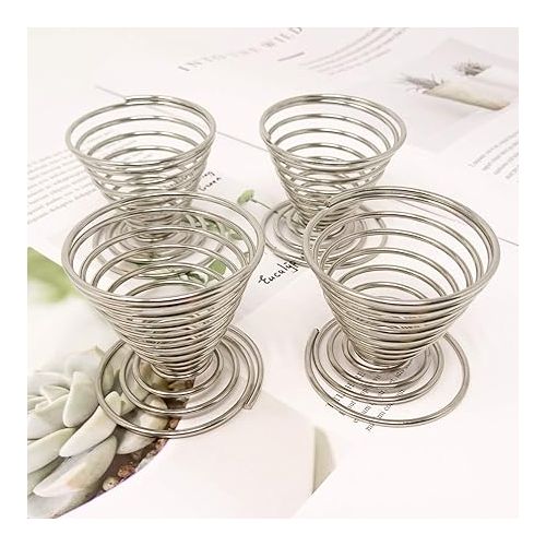  Honbay 4PCS Stainless Steel Spring Wire Tray Egg Cups Holder Serving Cup Egg Tray for Egg (silver)