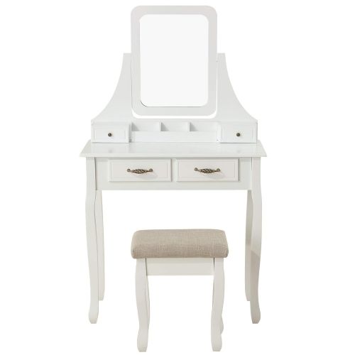  Honbay HONBAY Makeup Vanity Set with Mirror and Cushioned Stool Dressing Table 5 Drawers White