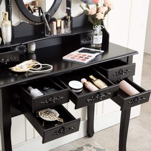  Honbay HONBAY Trifold Mirrors Makeup Vanity Table Set, Cushioned Stool and Surprise Gift Makeup...