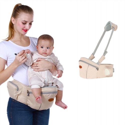  Honch Baby Hip Seat Carrier Baby Waist Stool for Child Infant Toddler with Adjustable Strap Buckle Pocket Soft Inner Huge Storage (Khaki)