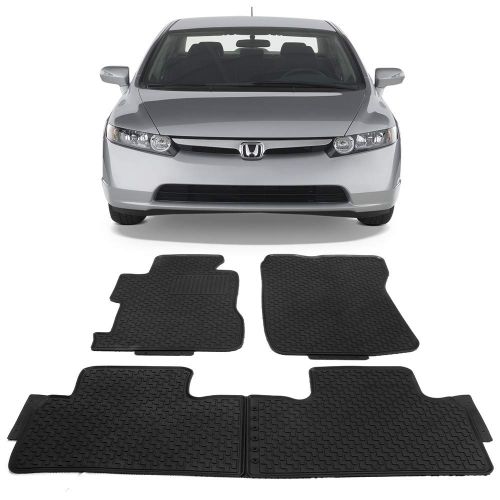  Floor Mats Compatible With 2006-2011 Honda Civic Sedan | Latex Rubber All Seasons Weather Interior Heavy Duty Carpets Black Full Set Front and Second Row By IKON MOTORSPORTS | 2007