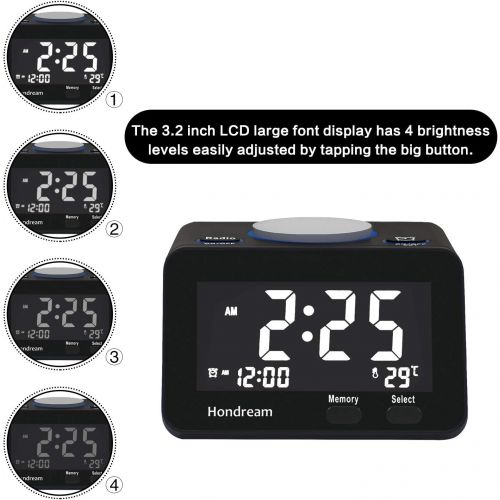  Hondream Digital LCD USB Alarm Clock USB Charger, Snooze, Dimmer, Thermometer, Adjustable Alarm Sound Battery Backup (Memory Set Only) Bedrooms