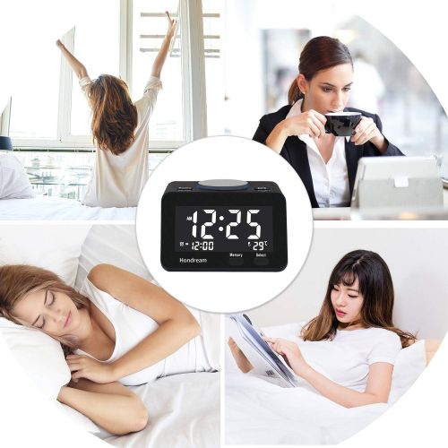  Hondream Digital LCD USB Alarm Clock USB Charger, Snooze, Dimmer, Thermometer, Adjustable Alarm Sound Battery Backup (Memory Set Only) Bedrooms