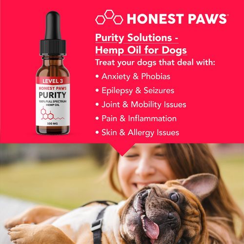  Honest Paws - Purity | Premium Full Spectrum Hemp Oil Tincture for Dogs | Alleviates Dog Pain, Allergies, and Anxiety | High Quality All Natural Pure Hemp Oil - 500 mg