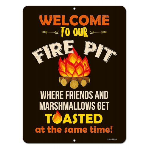  Honey Dew Gifts Funny Camping Signs, Welcome to Our Fire Pit Where Friends and Marshmallows Get Toasted, 9 x 12 inch Camper Decor
