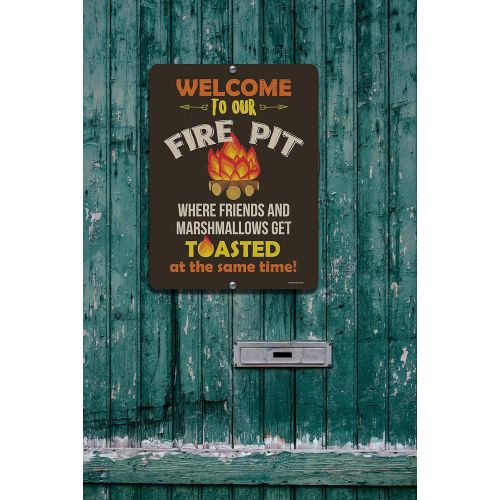  Honey Dew Gifts Funny Camping Signs, Welcome to Our Fire Pit Where Friends and Marshmallows Get Toasted, 9 x 12 inch Camper Decor