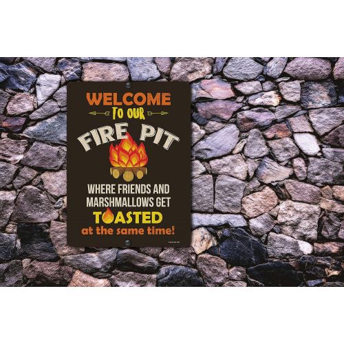  Honey Dew Gifts Funny Camping Signs, Welcome to Our Fire Pit Where Friends and Marshmallows Get Toasted, 9 x 12 inch Camper Decor