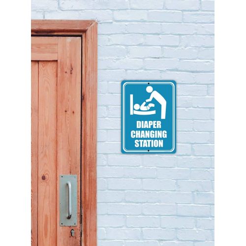  [아마존베스트]Honey Dew Gifts Restroom Sign, Diaper Changing Station 9 inch by 12 inch Metal Aluminum Baby Changing Station Sign for Business, Made in USA