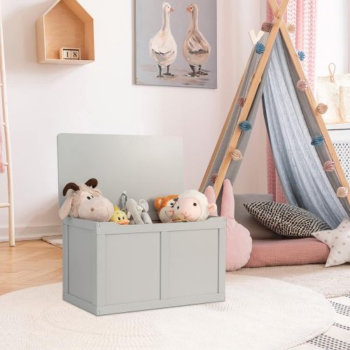  HONEY JOY Kids Wooden Toy Box, 2 In 1 Large Toy Storage Truck Bench with Flip Top Lid, 2 Safety Hinges & Groove Handle, Toddler Big Toy Chest for Playroom & Bedroom, Gift for Boys