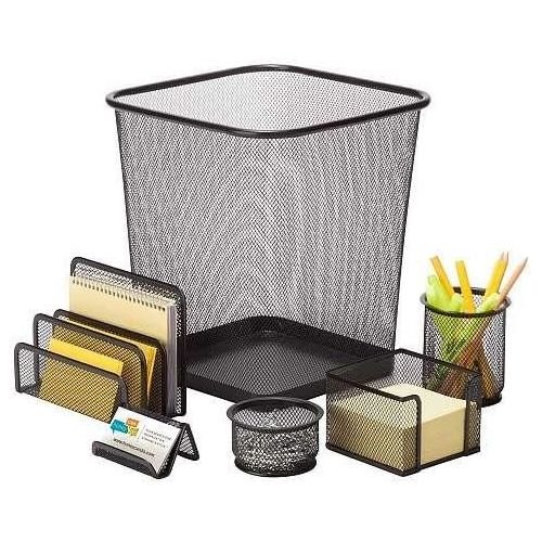  Honey-Can-Do 6-Piece Powder Coated Steel Mesh Desk Set, Black