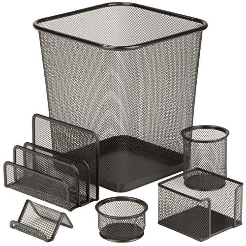  Honey-Can-Do 6-Piece Powder Coated Steel Mesh Desk Set, Black