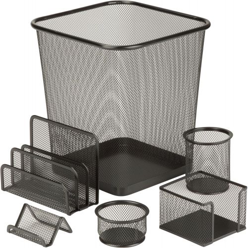  Honey-Can-Do 6-Piece Powder Coated Steel Mesh Desk Set, Black