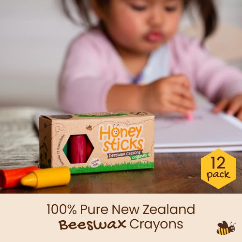  Honeysticks 100% Pure Beeswax Crayons Natural, Safe for Toddlers, Kids and Children, Handmade in New Zealand, for 1 Year Plus (12 Pack)