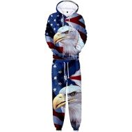 Honeystore American Flag Sweatshirt Sweatpants Joggers Set Cat Skull Tracksuit