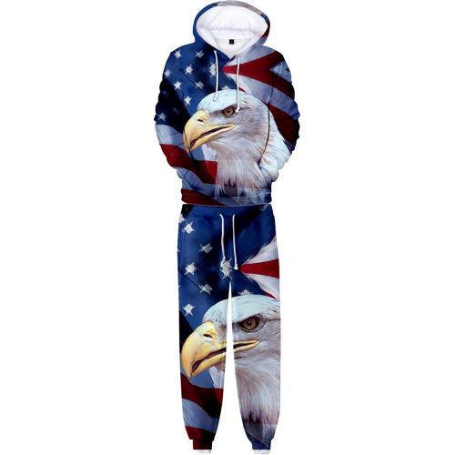  할로윈 용품Honeystore American Flag Sweatshirt Sweatpants Joggers Set Cat Skull Tracksuit