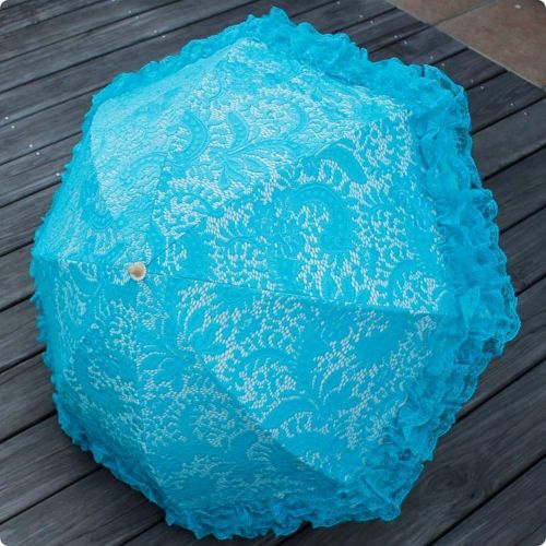  Honeystore Two Folding Lace Embroidered Wedding Umbrella Decoration Sun Parasol Blue