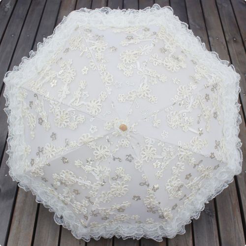  Honeystore Two Folding Lace Embroidered Wedding Umbrella Decoration Sun Parasol Blue