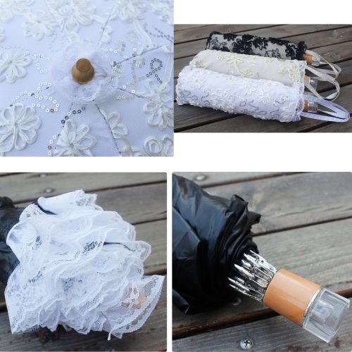  Honeystore Two Folding Lace Embroidered Wedding Umbrella Decoration Sun Parasol Blue