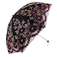 Honeystore Wedding Lace Sun UV Parasol 2 Folding 3D Flower Embroidery Umbrella H7207 Black