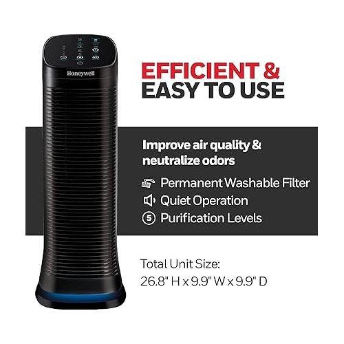  Honeywell HFD320 Air Genius 5 Air Purifier with Permanent Washable Filter Large Rooms (250 sq. ft.) Black